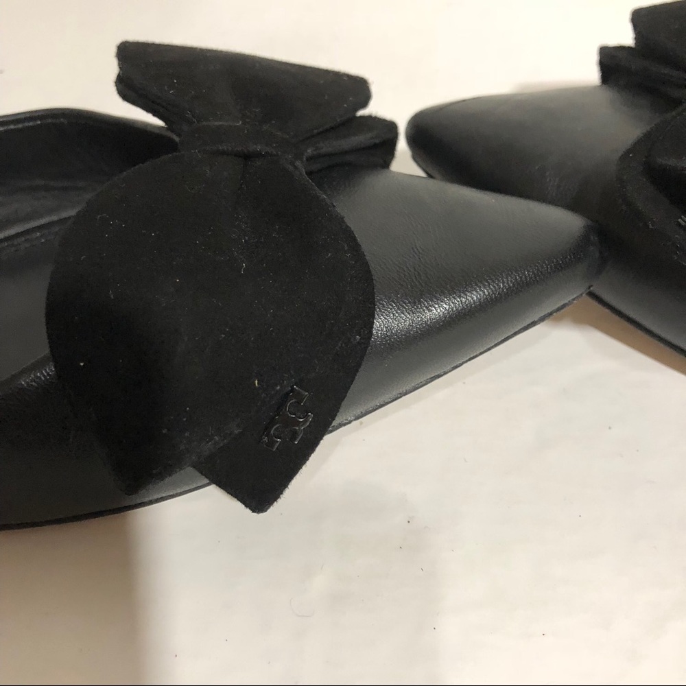 ❌SOLD❌Tory Burch Rosalind Black Leather Bow Flats - Picture 3 of 8